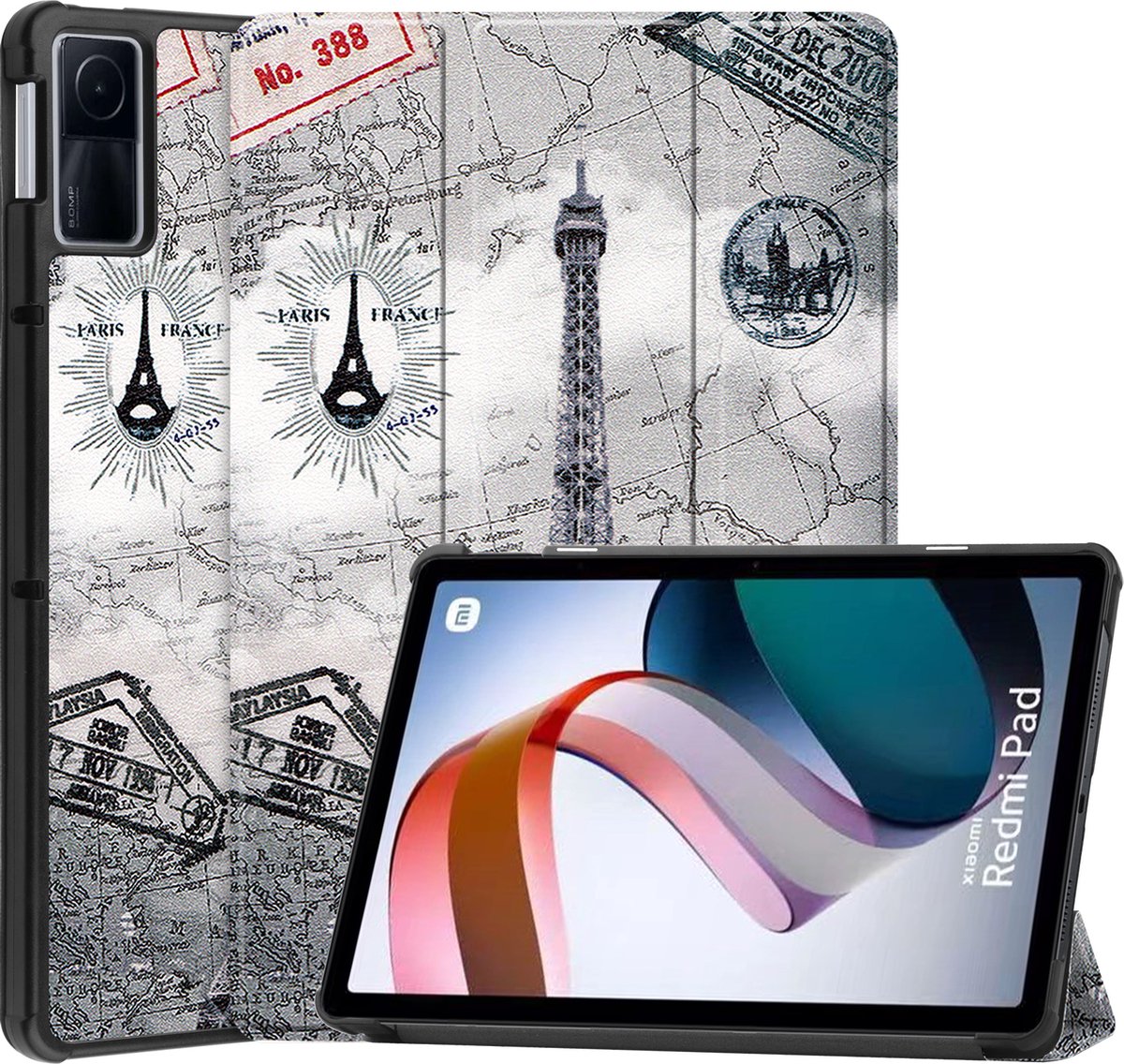Case2go - Hoes geschikt voor Xiaomi Redmi Pad - 10.6 inch Book Case - Auto Sleep/Wake Up functie - Eiffeltoren