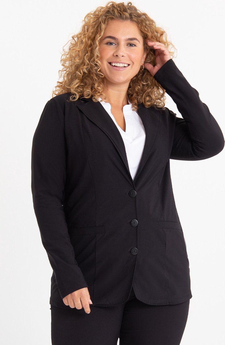 Zwarte Blazer van Je m'appelle - Dames - Plus Size - Travelstof - Maat 44 - 5 maten beschikbaar