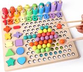13-in-1 Montessori Houten visspel & Oefen met eten & Vormenpuzzel & Kleur Leren - Spelend leren - Magnetisch Visspel, Montessori, pedagogisch speelgoed, spel met hengel - Visspel Magnetisch - Hengelspel - Fishing Game