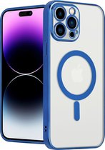ShieldCase geschikt voor Apple iPhone 14 Pro Max hoesje transparant Magneet metal coating - donkerblauw - Backcover case doorzichtig - Shockproof hoesje - Met oplaad ring
