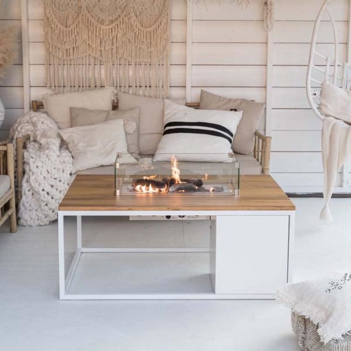 Cosi Cosiloft 120 - Table de feu - Blanc avec teck