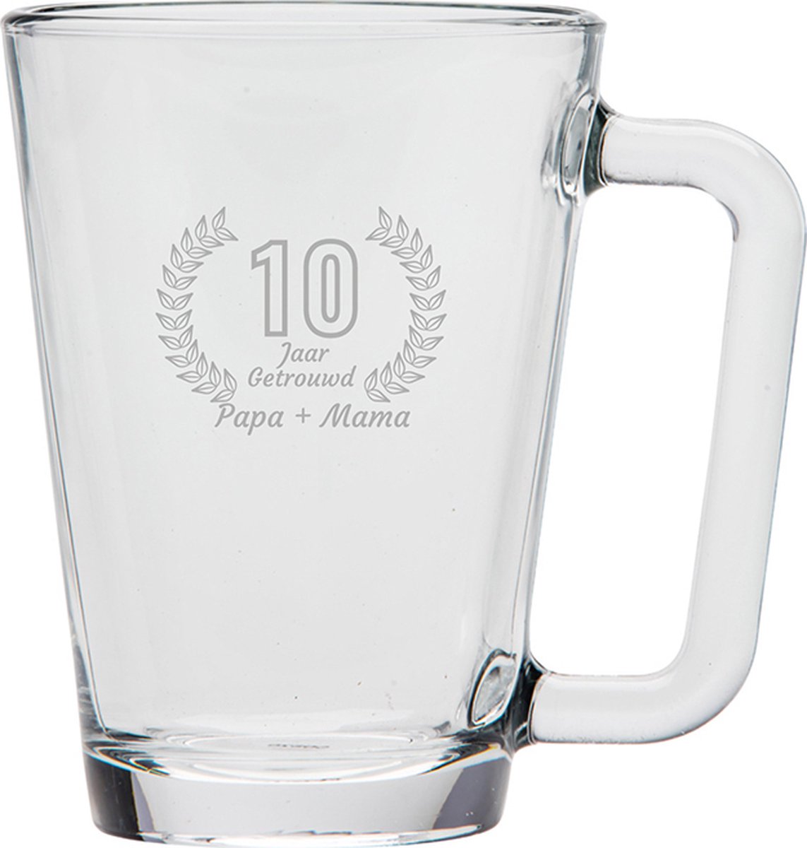Gegraveerde theeglas 26cl Papa + mama 10 jaar getrouwd