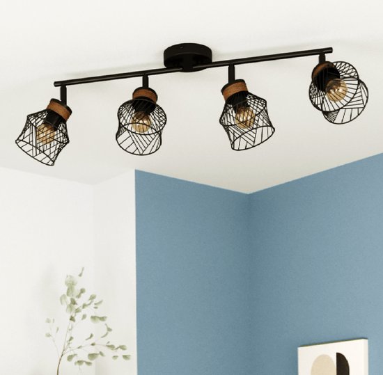 INSPIRE - plafondlamp KANEL - plafondlamp draaibaar - 4 lampjes - draaibaar - 4xE27 46W - Ø12 cm - IP20 - metaal en hout - zwart mat