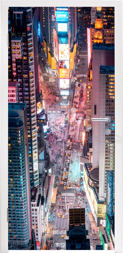 Deursticker Bovenaanzicht van Times Square in New York - 80x205 cm - Deurposter