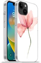 Geschikt voorApple Iphone 14 Plus - Soft case hoesje - Bloemen - Waterverf - Roze - Siliconen Telefoonhoesje