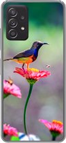 Geschikt voor Samsung galaxy a73 hoesje - Close-up van een kolibrie op roze bloemen - Siliconen Telefoonhoesje