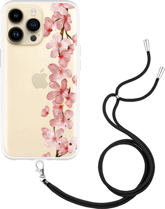 iPhone 14 Pro Max Hoesje met Koord Flower Branch - Designed by Cazy