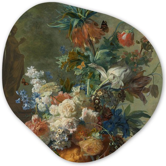 Organische Wanddecoratie - Kunststof Muurdecoratie- Organisch Schilderij - Stilleven met bloemen - Schilderij van Jan van Huysum- 90x90 cm - Organische spiegel vorm op kunststof