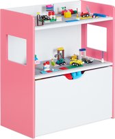Relaxdays speelgoedkast met bouwplaten - speelgoedbak op wielen - opbergkast speelgoed