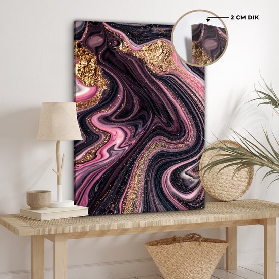 Tableau sur toile aspect marbre - Rose - Goud - Or - Luxe - Marbre - 60x90 cm - Décoration murale