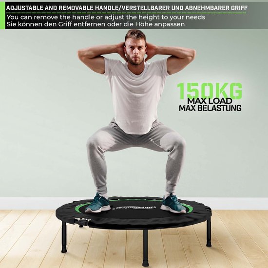 Physionics Mini Trampoline Fitness Pliable 101 Cm Avec Poignée Réglable – Jusqu’à 120 Kg, Idéal Aérobic Cardio Enfants Adultes, Bleu/Noir