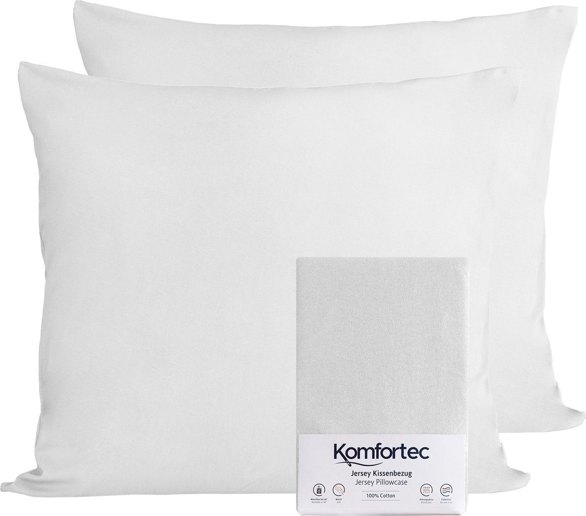 Komfortec Set van 2 Premium Jersey Kussenslopen 60x70 cm - Superzachte Kussenhoes – 100% Katoen – 150 g/m² - Wit