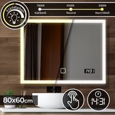 GoodVibes - Miroir LED - Klok Digitale - Ecran Tactile - Dimmable - 80 x 60 CM
