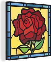 Canvas Schilderij Een illustratie van een roos in gekleurd glas - 20x20 cm - Wanddecoratie