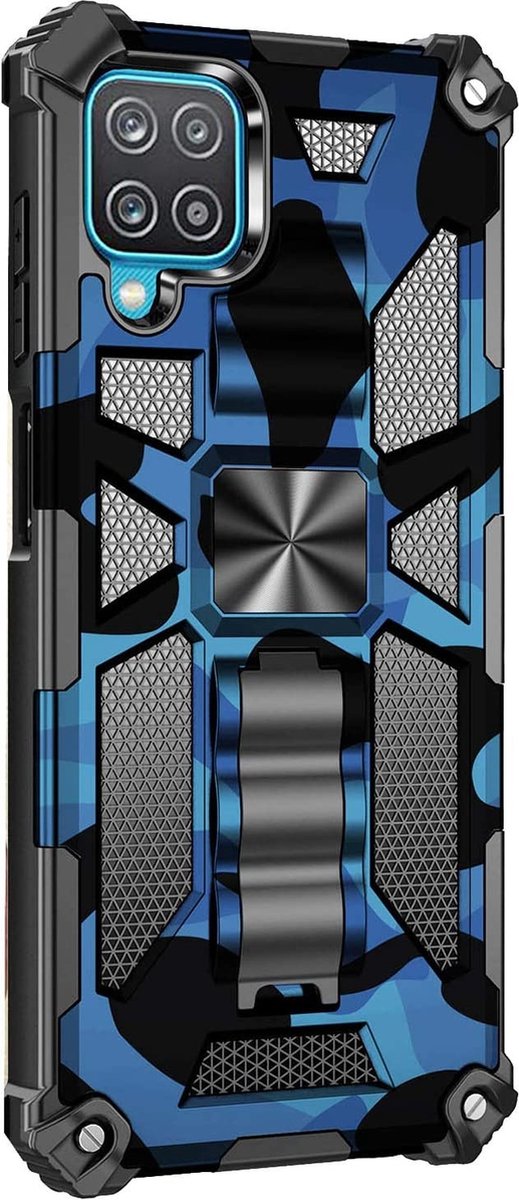 Samsung A12 5G hoesje rugged extreme backcover met kickstand Camouflage - Blauw