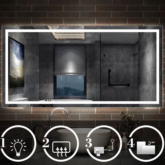 Miroir salle de bain LED 140x80 cm avec éclairage Interrupteur mural  Antibuée Wit Froid | bol