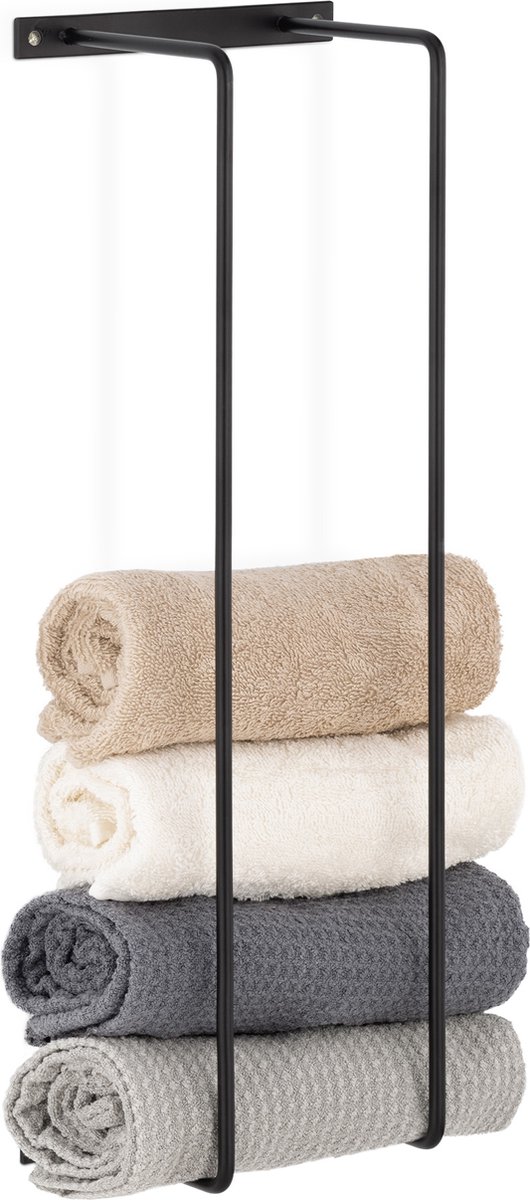 Navaris Handdoekenrek met twee stangen - Handdoekhouder om op te hangen - Voor badkamer of keuken - Zwart