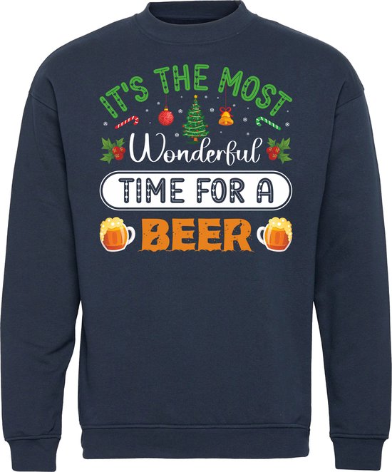 Kersttrui Time For A Beer | Foute Kersttrui Dames Heren | Kerstcadeau volwassenen | Kerst | Navy | maat S