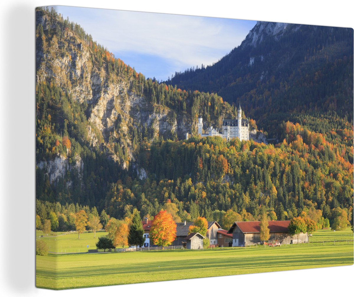 Canvas Schilderij Slot - Herfst - Neuschwanstein - 60x40 cm - Wanddecoratie - OneMillionCanvasses