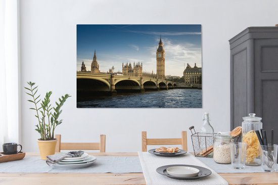 Big Ben de la Tamise en toile 120x80 cm - impression photo sur toile peinture Décoration murale salon / chambre à coucher) / Villes Peintures Toile