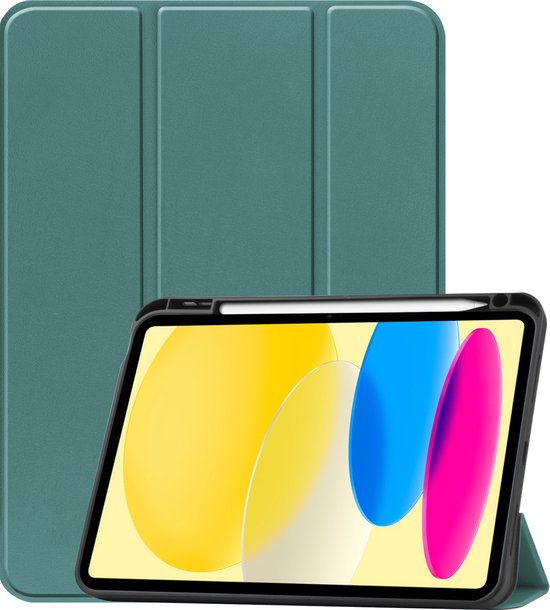 Hoesje Geschikt voor iPad 2022 Hoes Case Tablet Hoesje Tri-fold Met Uitsparing Geschikt voor Apple Pencil - Hoes Geschikt voor iPad 10 Hoesje Hard Cover Bookcase Hoes - Donkergroen