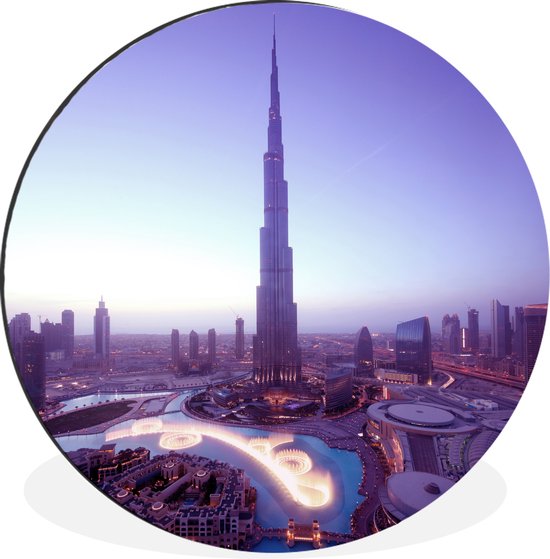 WallCircle - Wandcirkel - Muurcirkel - Dubai fontein en het hoogste gebouw ter wereld - Aluminium - Dibond - ⌀ 60 cm - Binnen en Buiten