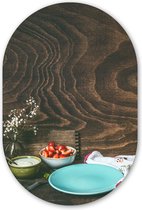 Muurovaal - Wandovaal - Kunststof Wanddecoratie - Ovalen Schilderij - Rustiek - Fruit - Keukengerei - Aardbei - 60x90 cm - Ovale spiegel vorm op kunststof