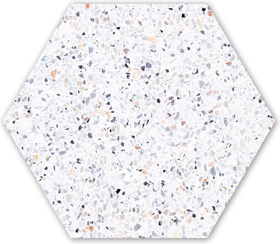 Hexagon wanddecoratie - Kunststof Wanddecoratie - Hexagon Schilderij - Graniet - Structuur - Design - Wit - 120x103 cm
