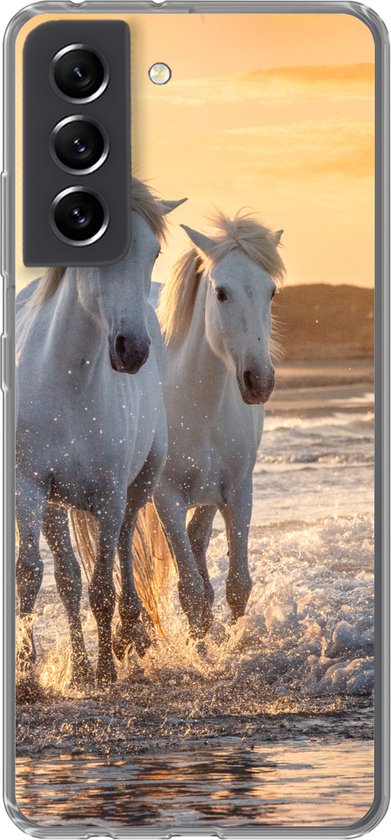 Coque Samsung Galaxy S21 FE - Paarden - Water - Plage - Animaux - Coque de téléphone en Siliconen