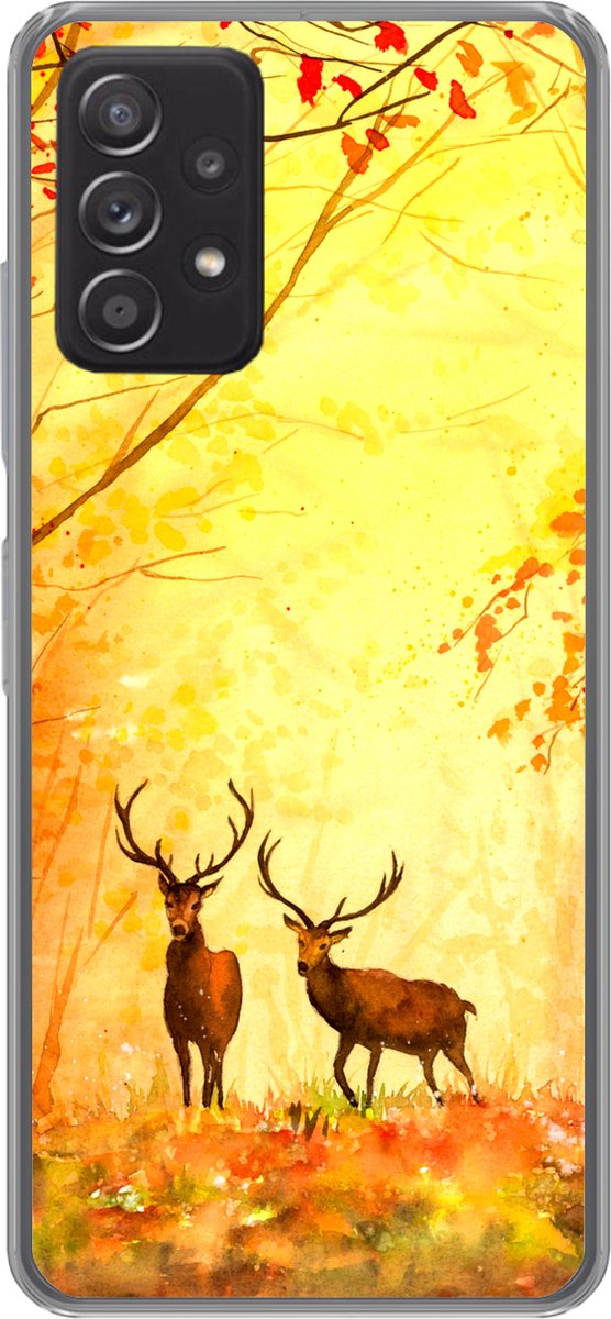 Telefoonhoesje Geschikt voor Samsung Galaxy A53 5G hoesje - Natuur - Olieverf - Hert - Dieren - Herfst - Oranje - Siliconen Telefoonhoesje Telefoonhoesje