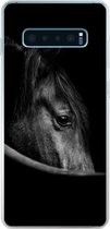 Geschikt voor Samsung Galaxy S10 Lite hoesje - Paarden - Portret - Zwart - Dieren - Siliconen Telefoonhoesje