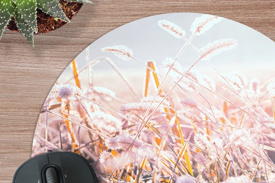 Muismat rond 20x20 cm - Mousepad Gras - Zon - Winter - Sneeuw - Ronde muismatten
