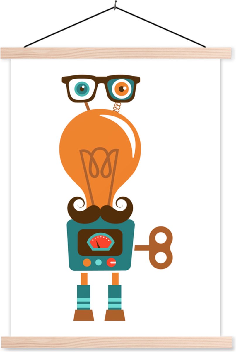 Posterhanger incl. Poster 40x53 cm - Schoolplaat - Robot - Bril - Gloeilamp - Snor - Kinde