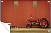 Un tracteur rouge dans une grange rouge affiche de jardin 60x40 cm - petit - Toile de jardin / Toile d'extérieur / Peintures pour l'extérieur (décoration de jardin)