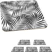 Onderzetters voor glazen - Palmbladeren - Zwart - wit - Patroon - Meisjes - Kinderen - Jongens - 10x10 cm - Glasonderzetters - 6 stuks