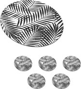 Onderzetters voor glazen - Rond - Palmbladeren - Zwart - wit - Patroon - Meisjes - Kinderen - Jongens - 10x10 cm - Glasonderzetters - 6 stuks