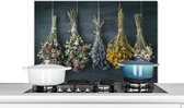 Spatscherm keuken 90x60 cm - Kookplaat achterwand Droogbloemen - Bloemen - Boeket - Stilleven - Touw - Bundel - Muurbeschermer - Spatwand fornuis - Hoogwaardig aluminium - Alternatief voor glazen spatscherm