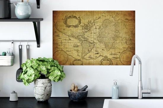 Muurstickers - Sticker Folie - Wereldkaart - Vintage - Geschiedenis - Kinderen - Jongens - Meisjes - 60x40 cm - Plakfolie - Muurstickers Kinderkamer - Zelfklevend Behang - Zelfklevend behangpapier - Stickerfolie