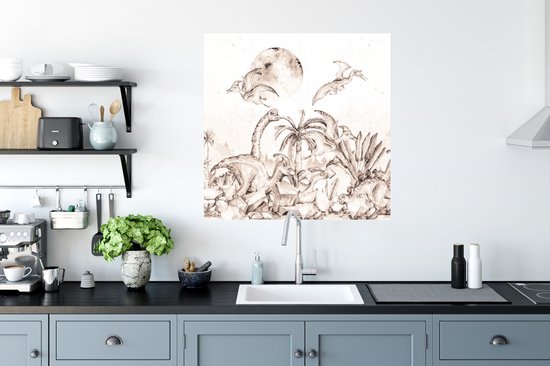 Stickers muraux - Sticker Foil - Dino - Enfants - Jungle - Plantes - Kids - 50x50 cm - Film Adhésif - Stickers muraux Chambre Enfant - Papier Peint Auto Adhésif