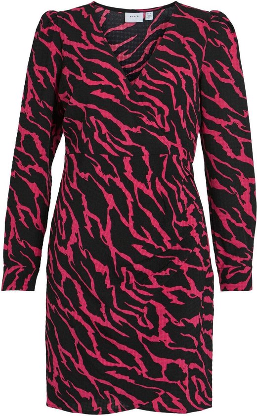 Vila Jurk Vimolly Ls Short Wrap Dress 14083954 Pink Yarrow/black Dames Maat  - 42 