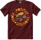 Flower Power - Grow Positive Thoughts - Vintage Aesthetic - T-Shirt - Dames - Burgundy - Maat XXL