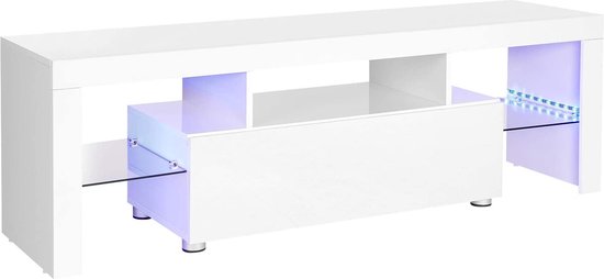 Meuble TV / Buffet bas salon Moderne - 120 cm - Blanc - éclairage