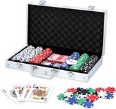 Pokerset - 300 Chips - Aluminium Koffer - Pokeren tot 5 Personen - Speelkaarten, Dealer Fiche en Dobbelstenen