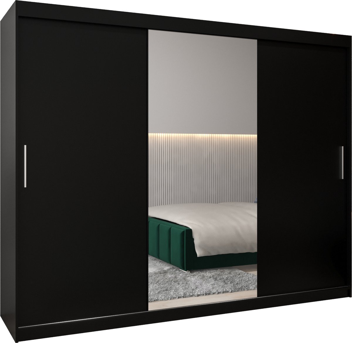 InspireME Kledingkast met 3 schuifdeuren Modern-stijl Kledingkast met planken (BxHxD): 250x200x62 TORM I 250 Zwart Mat 4 lades