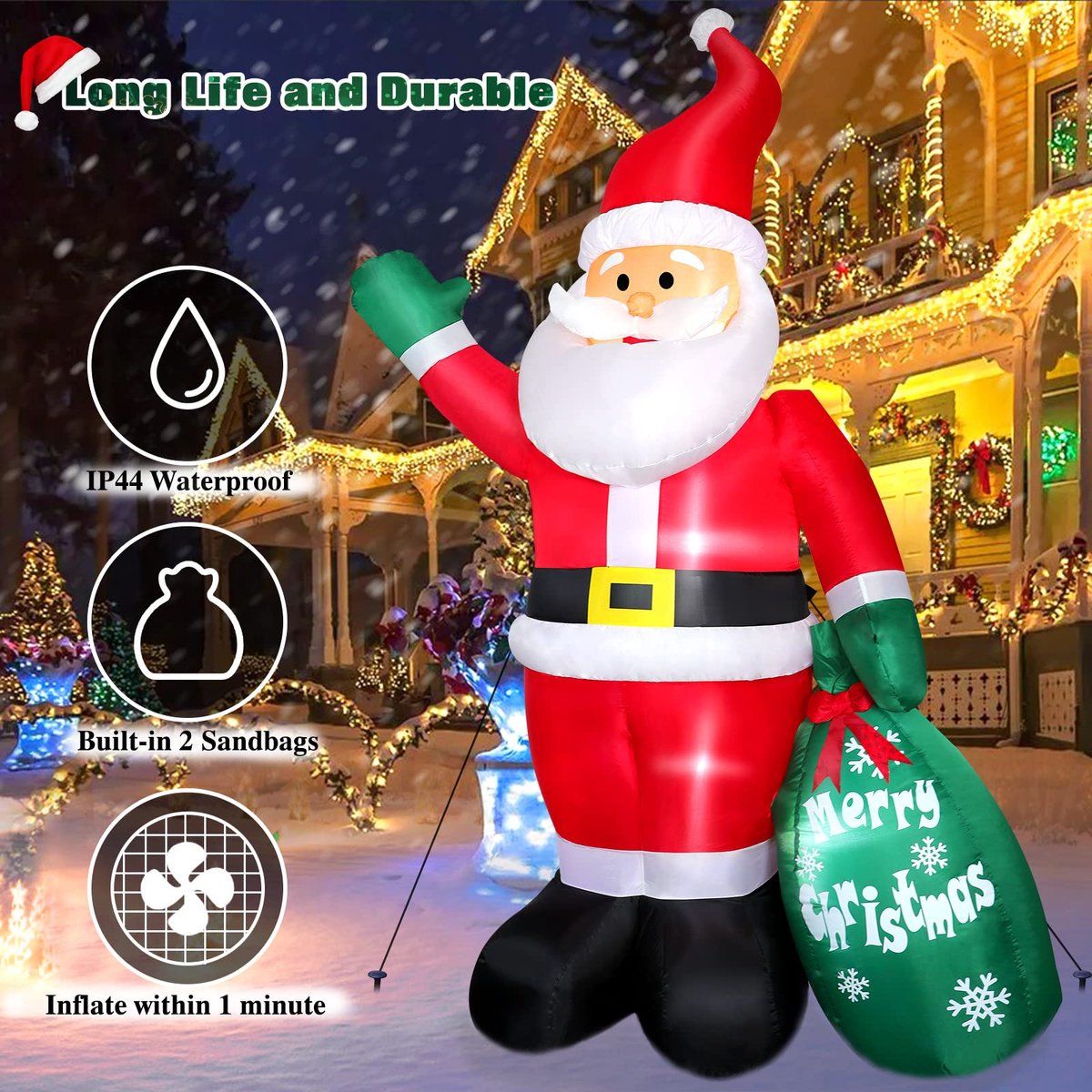Opblaasbare kerstman, 240 cm, met ledverlichting, kerstdecoratie binnen