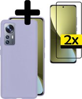 Hoesje Geschikt voor Xiaomi 12X Hoesje Siliconen Case Met 2x Screenprotector - Hoes Geschikt voor Xiaomi 12X Hoes Siliconen - Lila