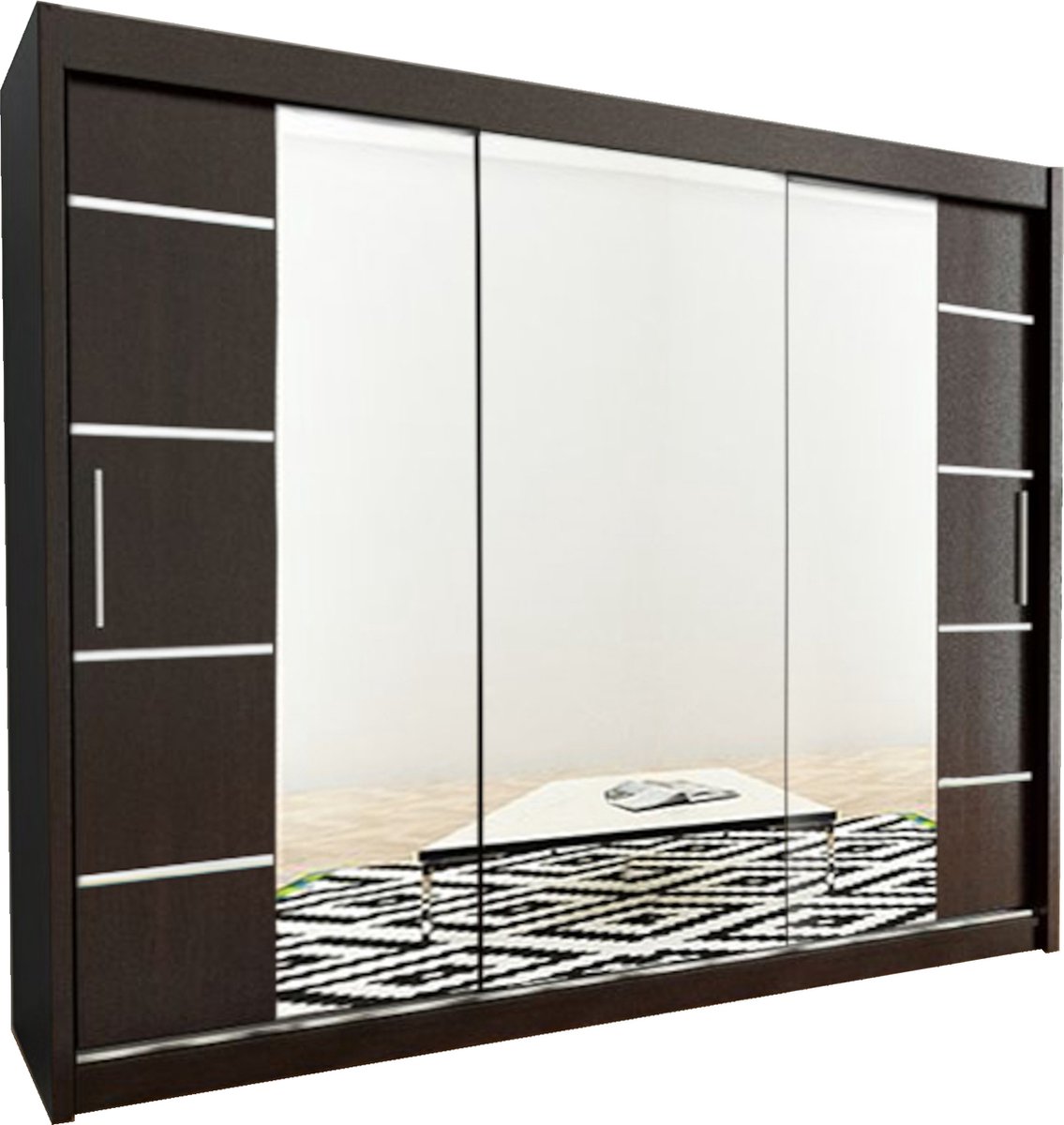AJE Meubles B.V. InspireMe - Kledingkast met 3 schuifdeuren, Modern-stijl, Kledingkast met planken (BxHxD): 250x200x62 - VENTILA IV 250 Zwart Mat mat 4 lades