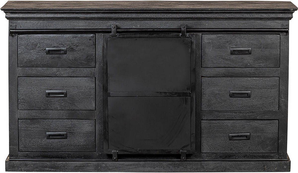 Mangohouten Dressoir Newark Black 140 cm Mahom Industrieel - Dressoir van Mangohout & Metaal - Industriële Dressoir