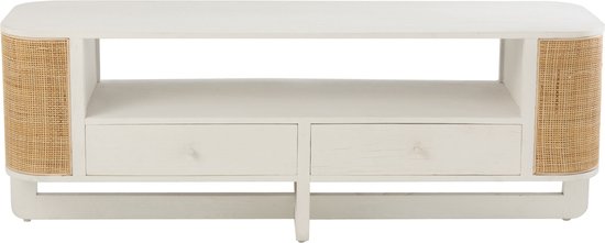 COSTWAY Tv-kast rotan, lowboard met 2 deuren en open planken, tv