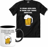 Geen bier maar een tarwe smoothie - Bier kleding cadeau - bierpakket kado idee - grappige bierglazen drank feest teksten en zinnen - T-Shirt met mok - Heren - Zwart - Maat 3XL
